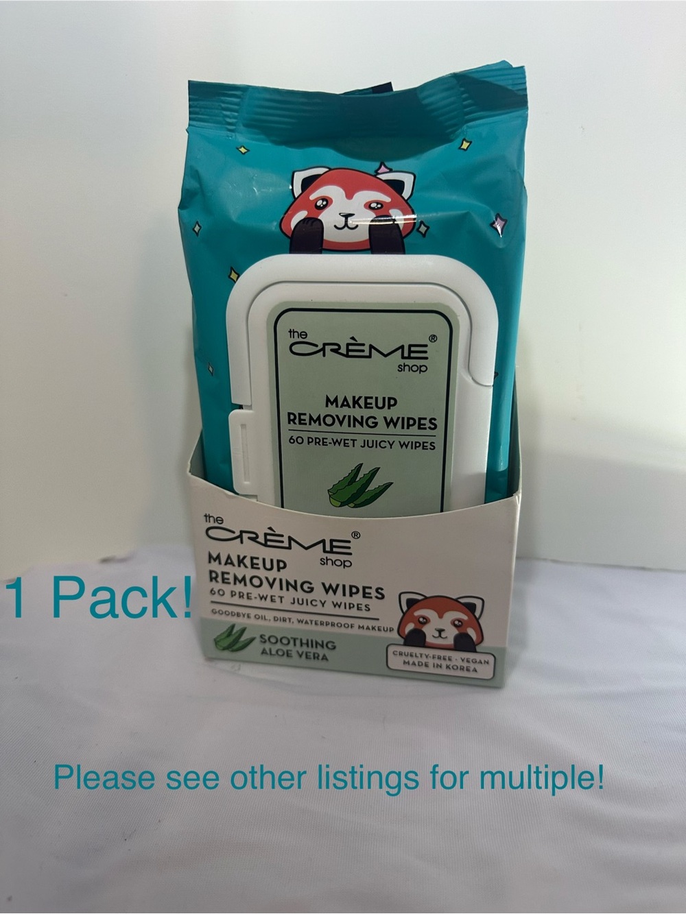 The Creme Shop! Red Panda Juicy Aloe Vera Makeup Wipes 60ct NEW